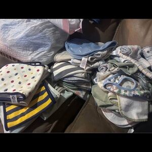 Gerber Striped and Patterned Bib Set - Blue, Yellow, White